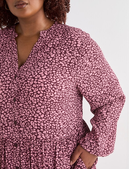 Studio Curve Retro Animal Button Front Tiered Dress, Pink product photo View 06 L