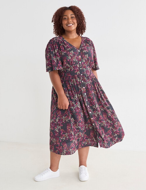Studio Curve Winter Floral Print Empire Dress, Pink product photo View 03 L