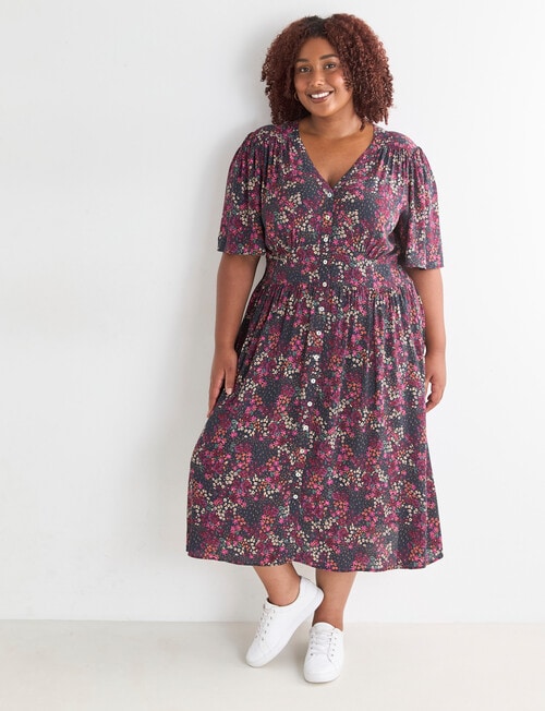 Studio Curve Winter Floral Print Empire Dress, Pink product photo