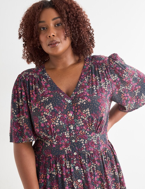 Studio Curve Winter Floral Print Empire Dress, Pink product photo View 04 L