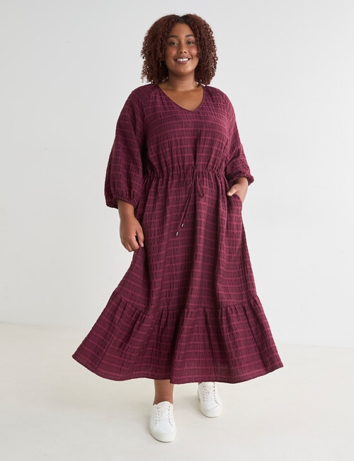 Studio Curve Check V-Neck Tiered Dress, Cherry Lacquer product photo View 03 L