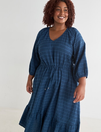 Studio Curve Check V-Neck Tiered Dress, Future Dusk product photo