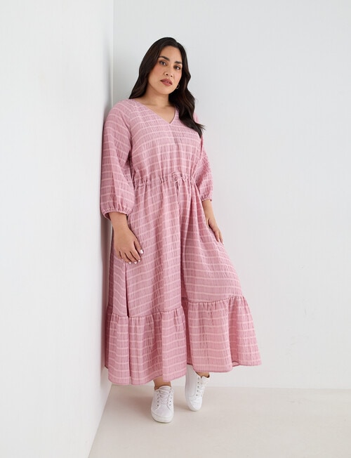 Studio Curve Check V-Neck Tiered Dress, Blush product photo View 03 L