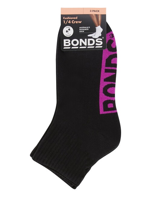 Bonds Logo Quarter Crew Socks, 3-Pack, Black & Electric Current product photo