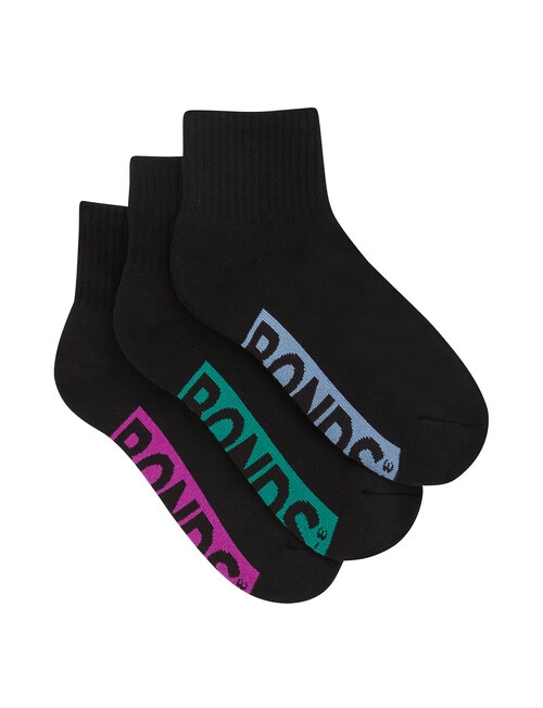 Bonds Logo Quarter Crew Socks, 3-Pack, Black & Electric Current product photo View 02 L