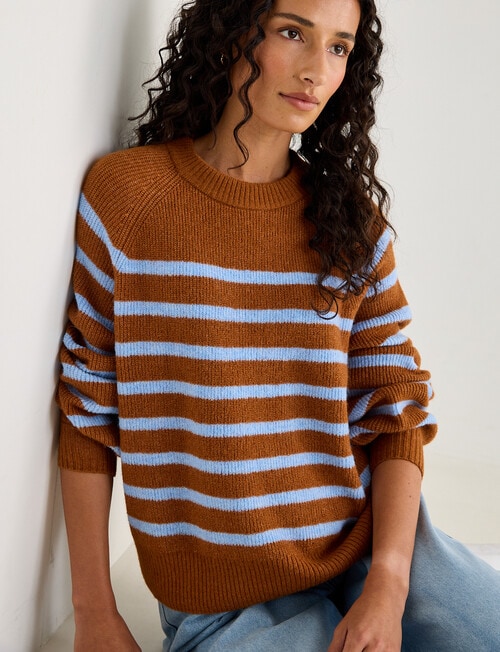 Zest Wool Blend Sweater, Ginger & Blue Stripe product photo