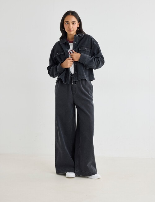 Denim Republic Soft Denim Wide Leg Pants, Washed Black product photo View 03 L