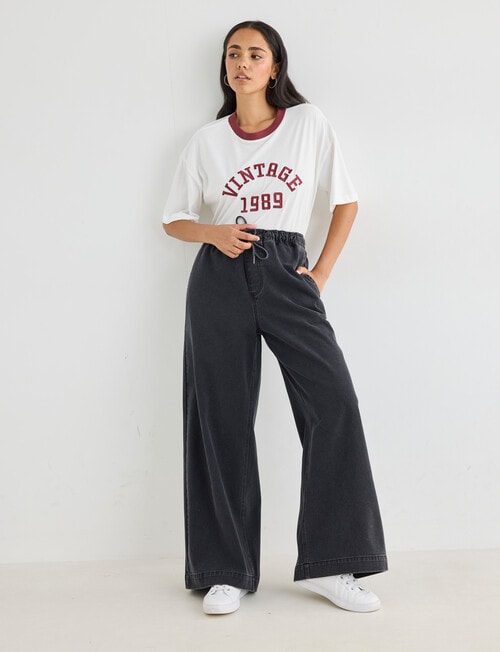 Denim Republic Soft Denim Wide Leg Pants, Washed Black product photo View 06 L