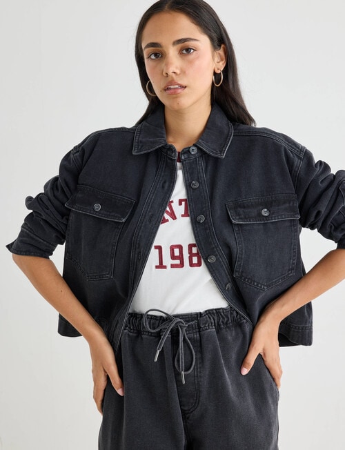 Denim Republic Soft Denim Cropped Shirt, Washed Black product photo