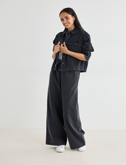 Denim Republic Soft Denim Cropped Shirt, Washed Black product photo View 03 L