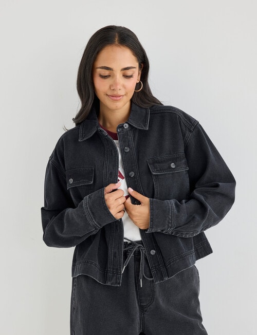 Denim Republic Soft Denim Cropped Shirt, Washed Black product photo View 04 L