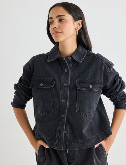 Denim Republic Soft Denim Cropped Shirt, Washed Black product photo View 07 L