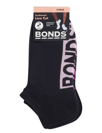Bonds Logo Low Cut Socks, 3-Pack, Black, Pink Petunia, Electric, Currant & Lush Forest product photo