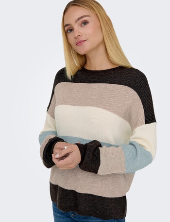 ONLY Atia Long Sleeve Pullover, Choc Stripes product photo