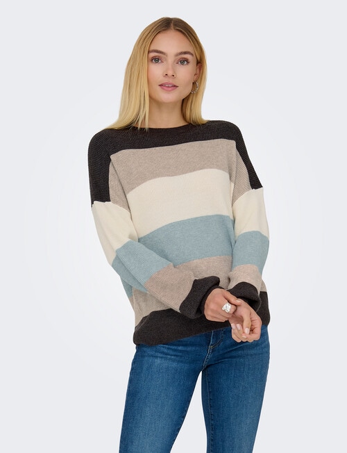 ONLY Atia Long Sleeve Pullover, Choc Stripes product photo View 03 L