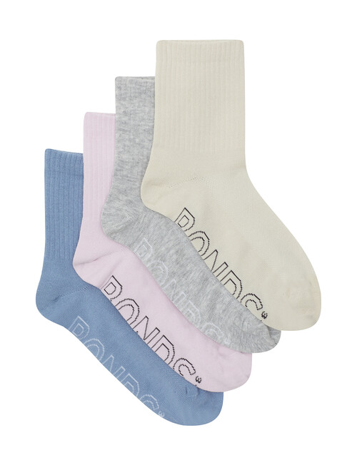 Bonds Logo Lite 1/2 Crew Socks, 4-Pack, Grey Beauty, Wildest Dreams, New Grey Marle & Smoked Sand product photo View 02 L