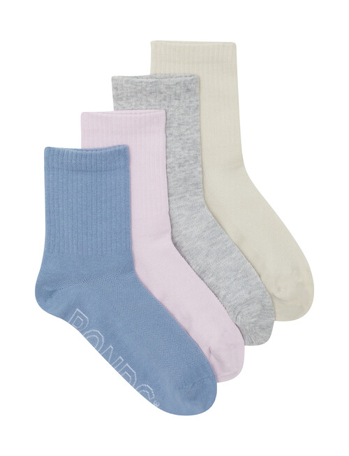 Bonds Logo Lite 1/2 Crew Socks, 4-Pack, Grey Beauty, Wildest Dreams, New Grey Marle & Smoked Sand product photo View 03 L