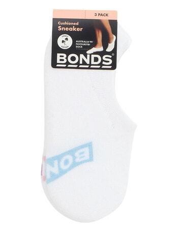 Bonds Logo Sneaker Socks, 3-Pack, White, Cloud Nine, Pink Petunia & Mermazing product photo