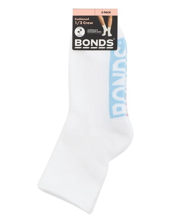 Bonds Logo 1/2 Crew Socks, 3-Pack, White & Cloud product photo