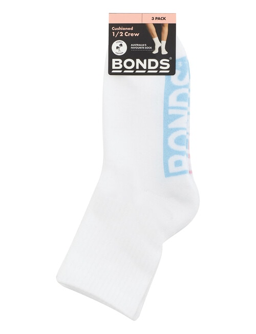 Bonds Logo 1/2 Crew Socks, 3-Pack, White & Cloud product photo