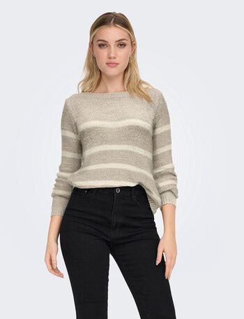 ONLY Geena Stripe Long Sleeve Pullover, Taupe & Cream product photo