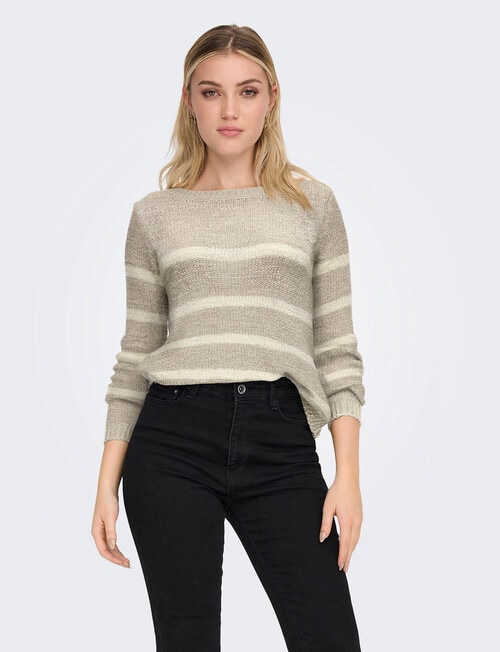 ONLY Geena Stripe Long Sleeve Pullover, Taupe & Cream product photo