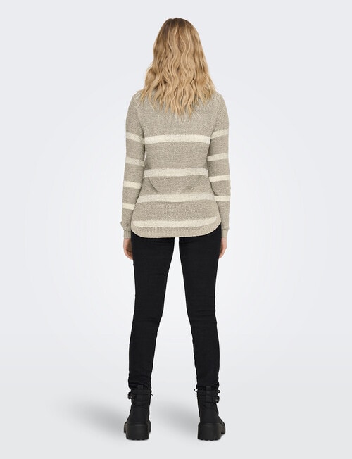 ONLY Geena Stripe Long Sleeve Pullover, Taupe & Cream product photo View 02 L