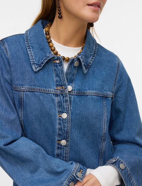 Vero Moda Findo Long Sleeve Short Denim Dress, Medium Blue product photo View 03 L