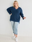 Studio Curve V-Neck Herringbone Jumper, Teal product photo View 03 S