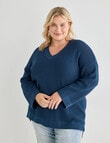 Studio Curve V-Neck Herringbone Jumper, Teal product photo View 04 S