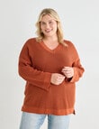 Studio Curve V-Neck Herringbone Jumper, Rust product photo