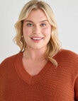 Studio Curve V-Neck Herringbone Jumper, Rust product photo View 04 S