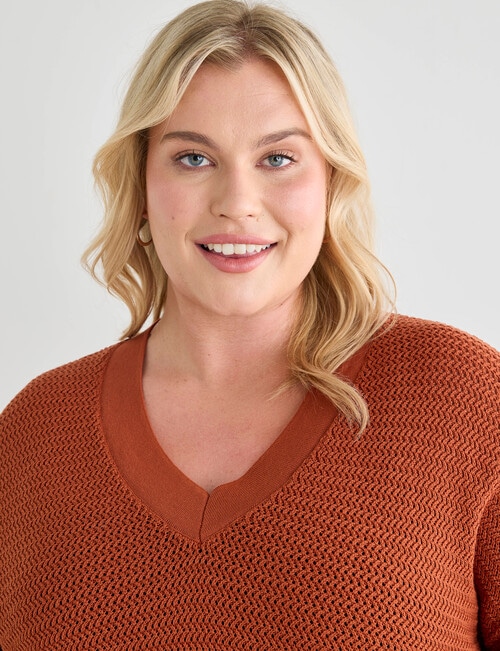 Studio Curve V-Neck Herringbone Jumper, Rust product photo View 04 L