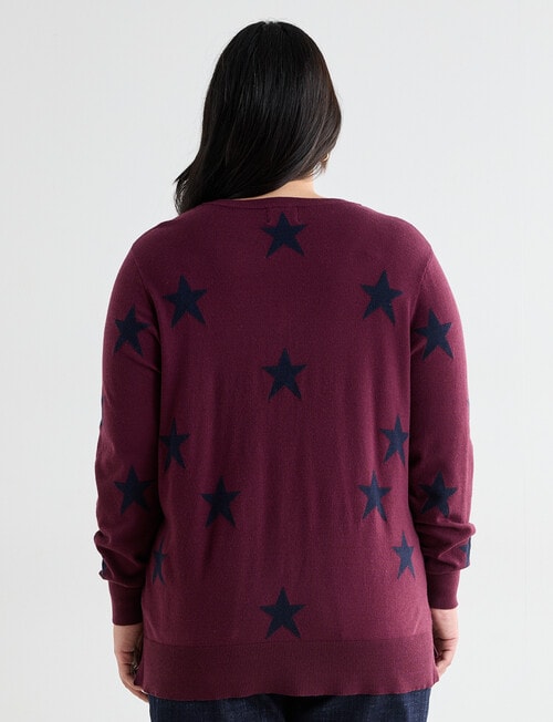 Studio Curve V-Neck Star Sweater, Cherry Lacquer product photo View 02 L