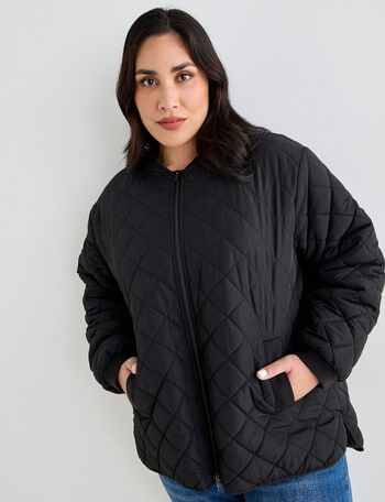 Studio Curve Zip Quilted Jacket, Black product photo