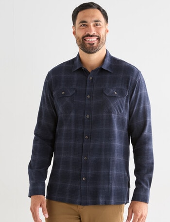 Kauri Trail Check Long Sleeve Shirt, Dark Blue product photo