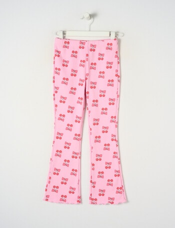 Mac & Ellie Cherry Bows Flare Rib Fleece Leggings, Pink Sugar product photo