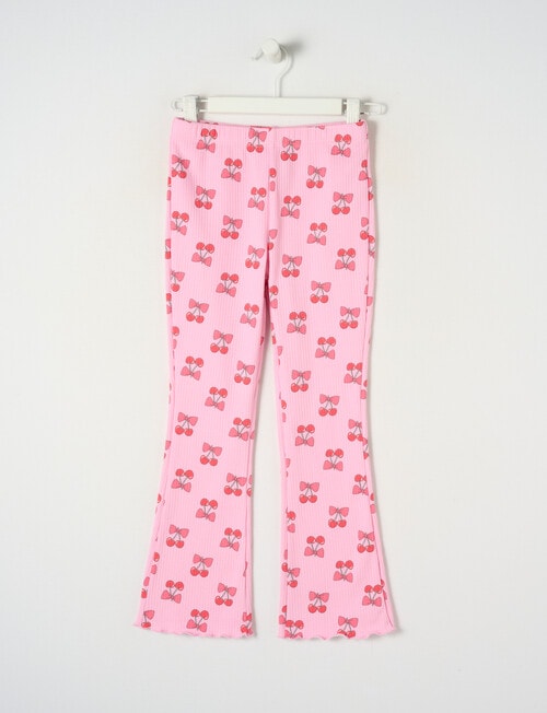 Mac & Ellie Cherry Bows Flare Rib Fleece Leggings, Pink Sugar product photo