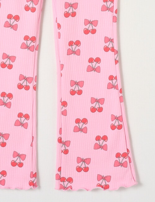 Mac & Ellie Cherry Bows Flare Rib Fleece Leggings, Pink Sugar product photo View 02 L