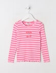 Mac & Ellie Stripe Cherry Long Sleeve Rib Tee, Pink Sugar product photo