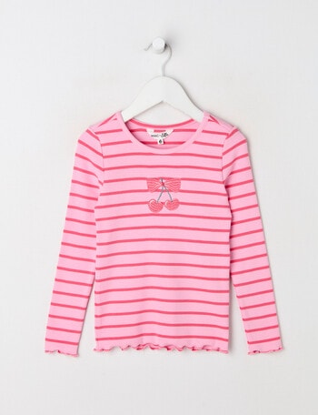 Mac & Ellie Stripe Cherry Long Sleeve Rib Tee, Pink Sugar product photo