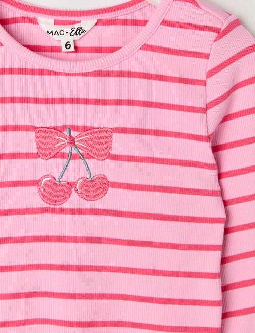 Mac & Ellie Stripe Cherry Long Sleeve Rib Tee, Pink Sugar product photo View 02 L