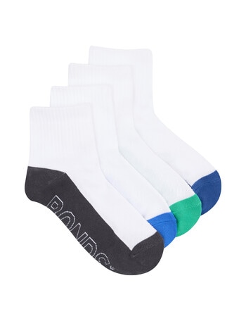 Bonds Logo Lite Quarter Crew Socks, 4-Pack, White product photo
