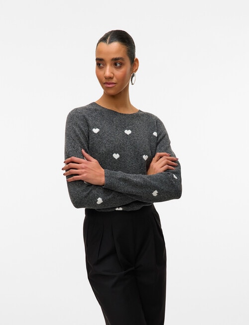 Vero Moda Doffy Intarsia Pullover, Dark Grey Hearts product photo