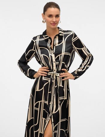 Vero Moda Hadley Long Sleeve Shirt Dress, Black Print product photo
