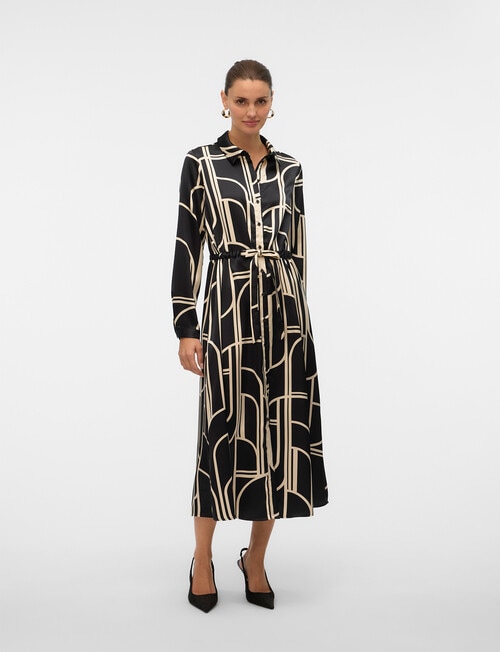 Vero Moda Hadley Long Sleeve Shirt Dress, Black Print product photo View 04 L