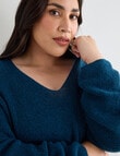 Studio Curve V-Neck Jumper with Side Splits, Deep Teal product photo
