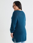 Studio Curve V-Neck Jumper with Side Splits, Deep Teal product photo View 02 S