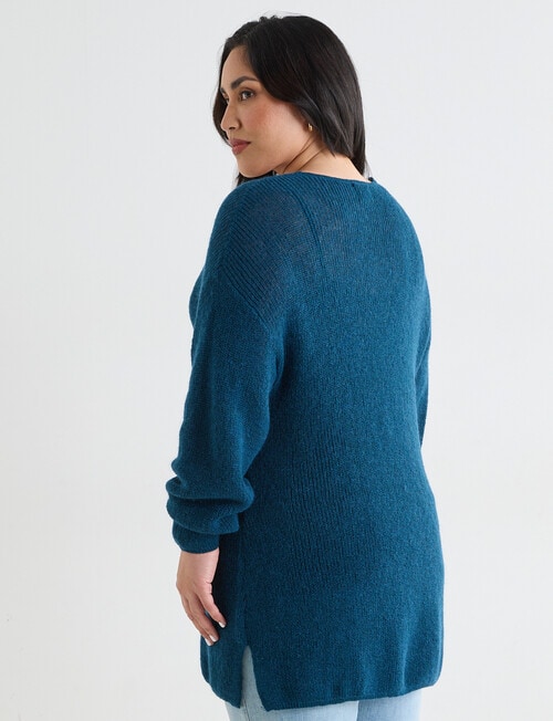 Studio Curve V-Neck Jumper with Side Splits, Deep Teal product photo View 02 L