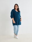 Studio Curve V-Neck Jumper with Side Splits, Deep Teal product photo View 03 S